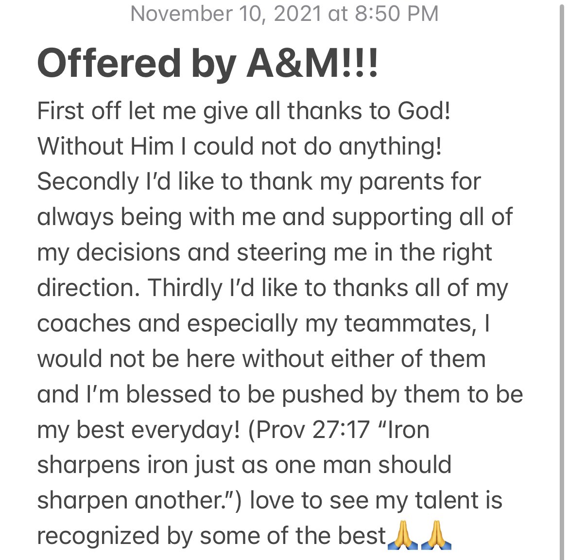 Thank you so much🙏🙏I’m so honored to be offered by a D1 SEC football program <a href="/AggieFootball/">Texas A&M Football</a> 
<a href="/WillisWildkats1/">Willis Football</a> <a href="/Coach_Henson/">Josh Henson</a> <a href="/Prep2Play/">PrepStar Texas</a> @MikeWestHTX