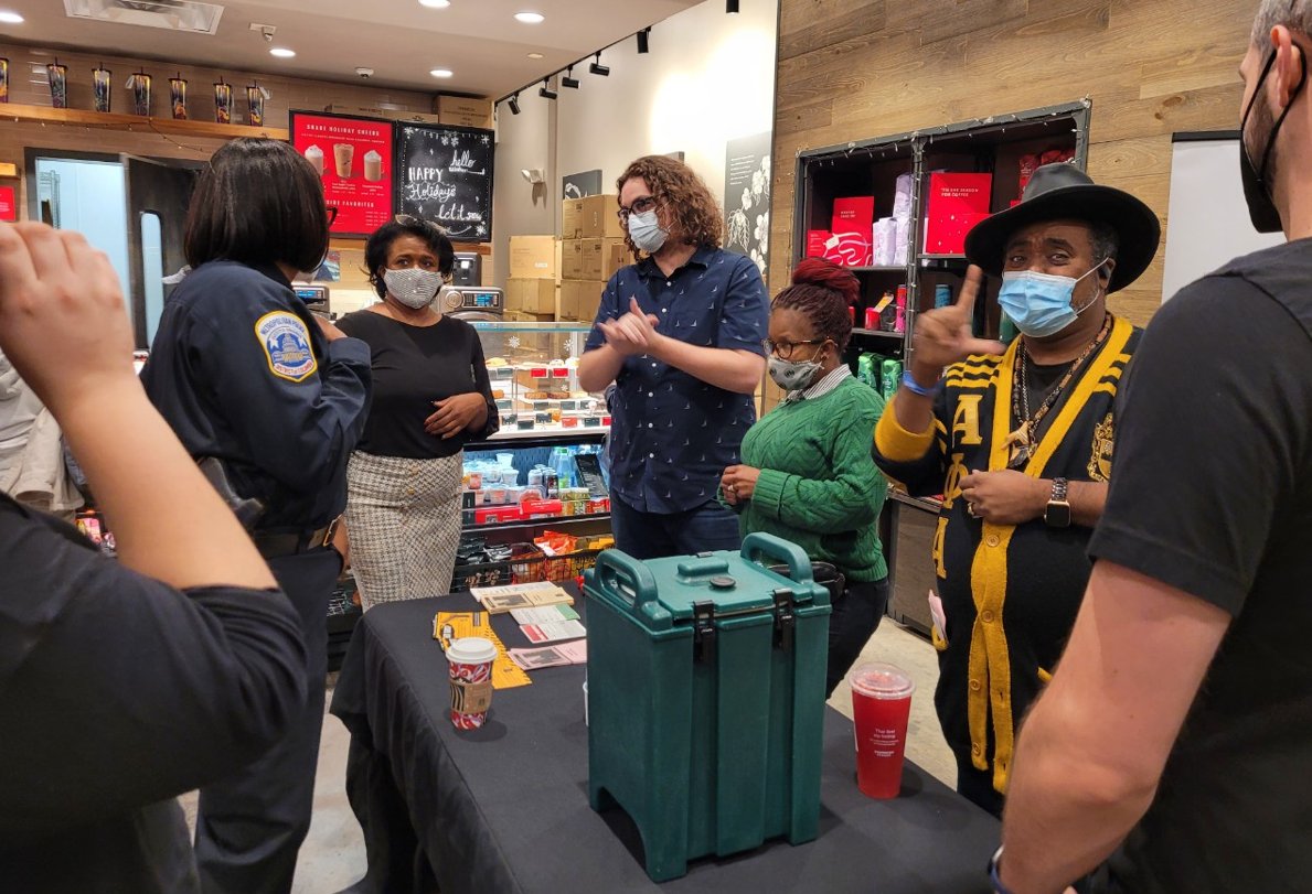 Yesterday, the Deaf and Hard of Hearing Unit collaborated with @Starbucks to interact with the community and provide them with MPD resources and inform on safety awareness. ☕️ #ExcellenceIsTransferrable