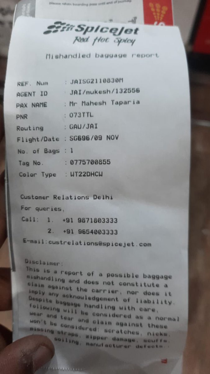 22b68730e49248d's tweet photo. @flyspicejet No updates from last 36hrs for the missing checked in baggage.
#FlightLuggageNotSafe
@GuwahatiAirport @Jaipur_Airport @airport_baggage @LostBaggage @AAI_Official @AdaniOnline @SpicejetS @SpiceJetRBLX @SpicejetCrew @IndiGo6E @airindiain @airvistara https://t.co/50a0cVCt3p