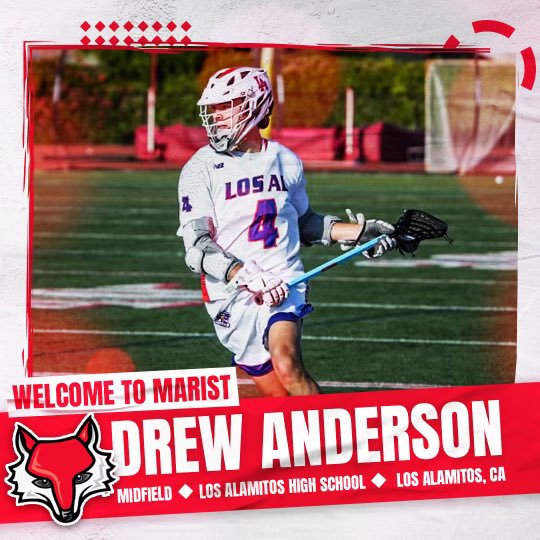Our last NLI is in! 

Drew Anderson from Los Alamitos, CA has signed his NLI! The Midfielder is a 3 ⭐️ recruit according to <a href="/Inside_Lacrosse/">Inside Lacrosse</a> and was named 1st Team All Conference in 2021 after a big year for Los Alamitos. 

Excited to welcome Drew to the #MARIST family! #2022