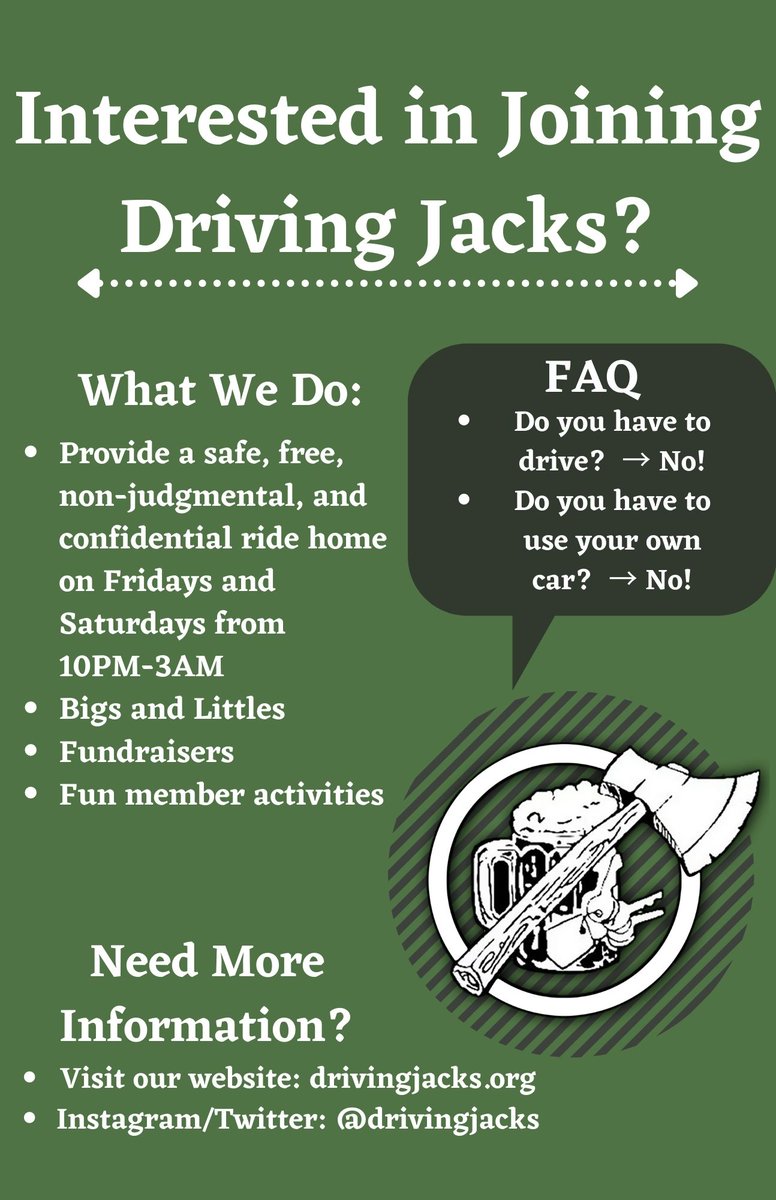 Hey, Jacks... Did you know we're always accepting applications? 👀
Just go to our website under the "Get Involved" tab, click "Apply!" so you can join our Lime Green Family!
link🔗: drivingjacks.org/get-involved