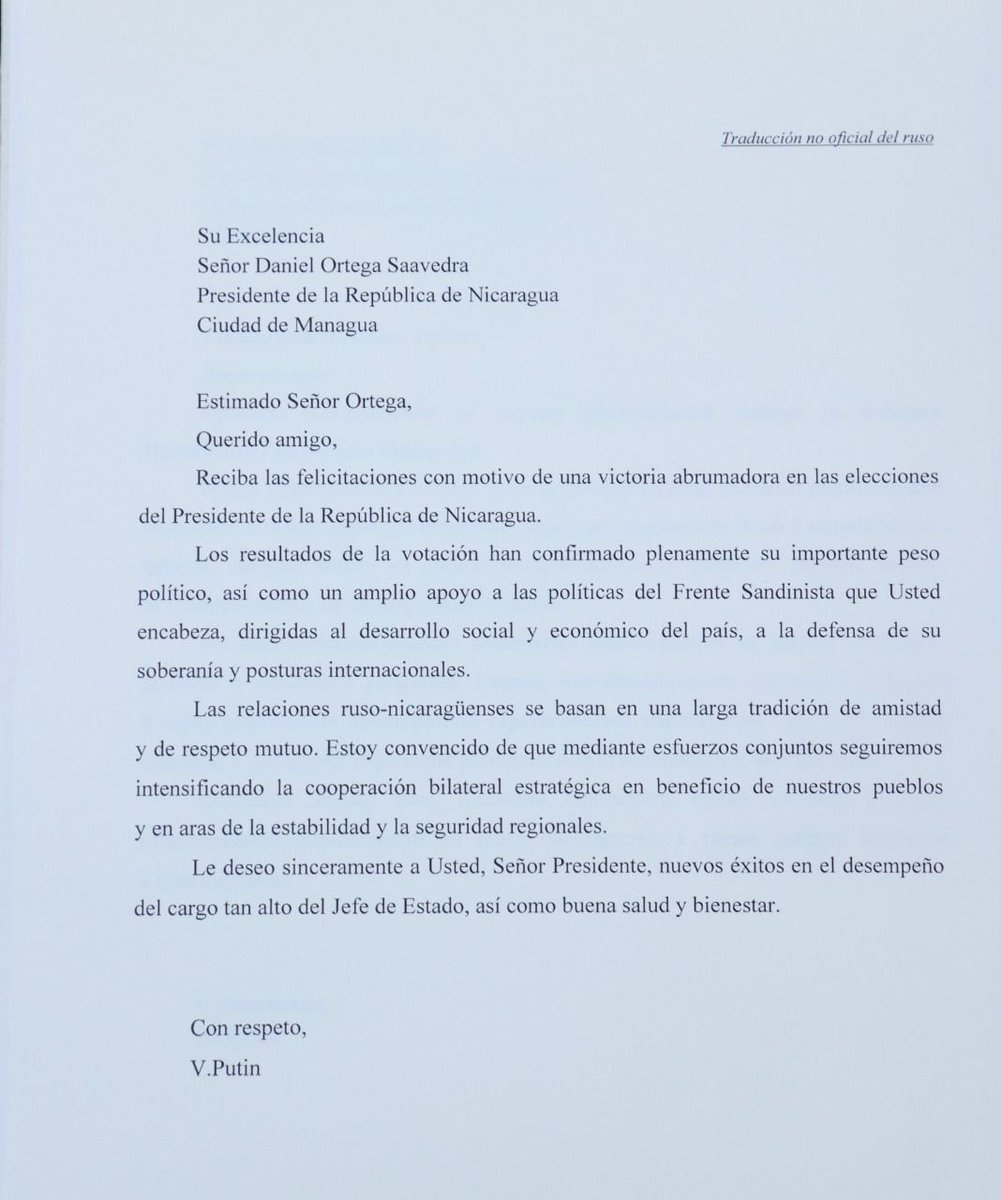 revibalt's tweet photo. Carta de felicitación del Presidente de la Federación de Rusia, Vladimir Putin al Comandante Daniel 
#EleccionesSoberanas2021 https://t.co/HXZ5L0ruLT