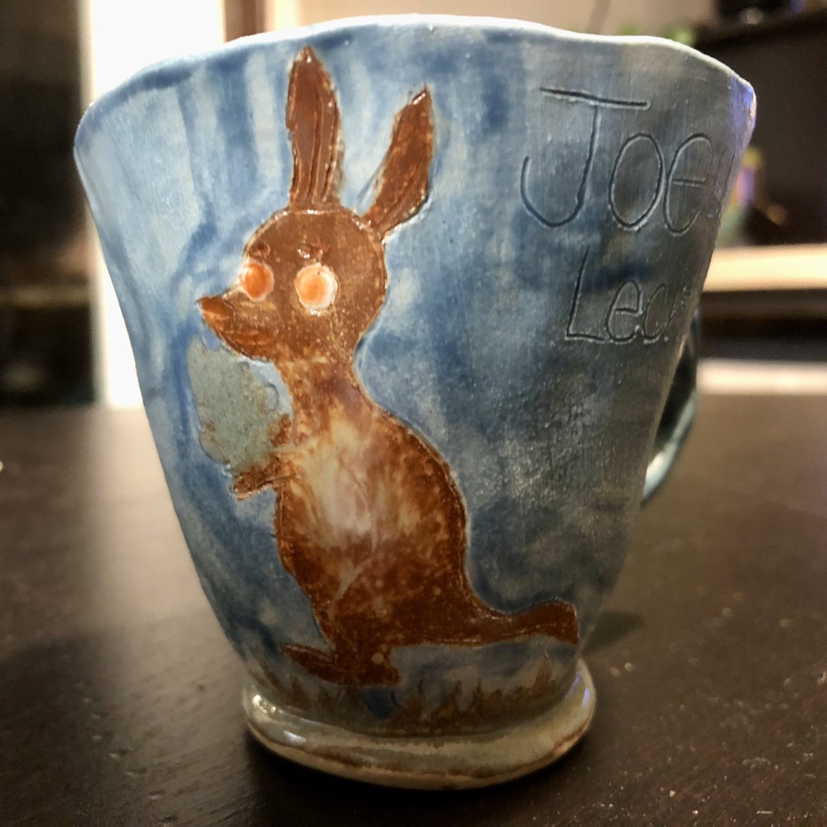 joeylechuga's tweet photo. A student made me this ceramic mug—with a picture of a baby kangaroo holding a head of lettuce. https://t.co/JVMV4e0DhR