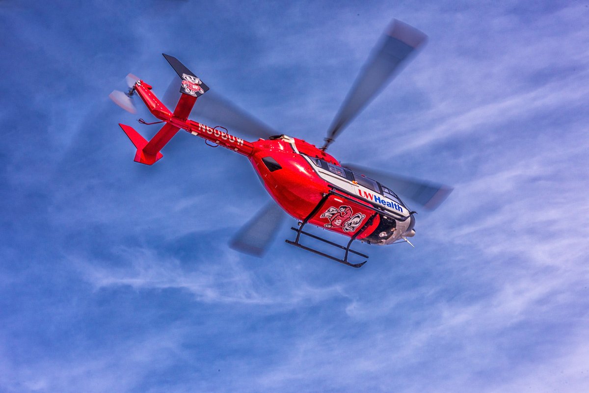 Bucky on the belly #uwhealth #airbushelicopter #uwmedflight #metroaviation