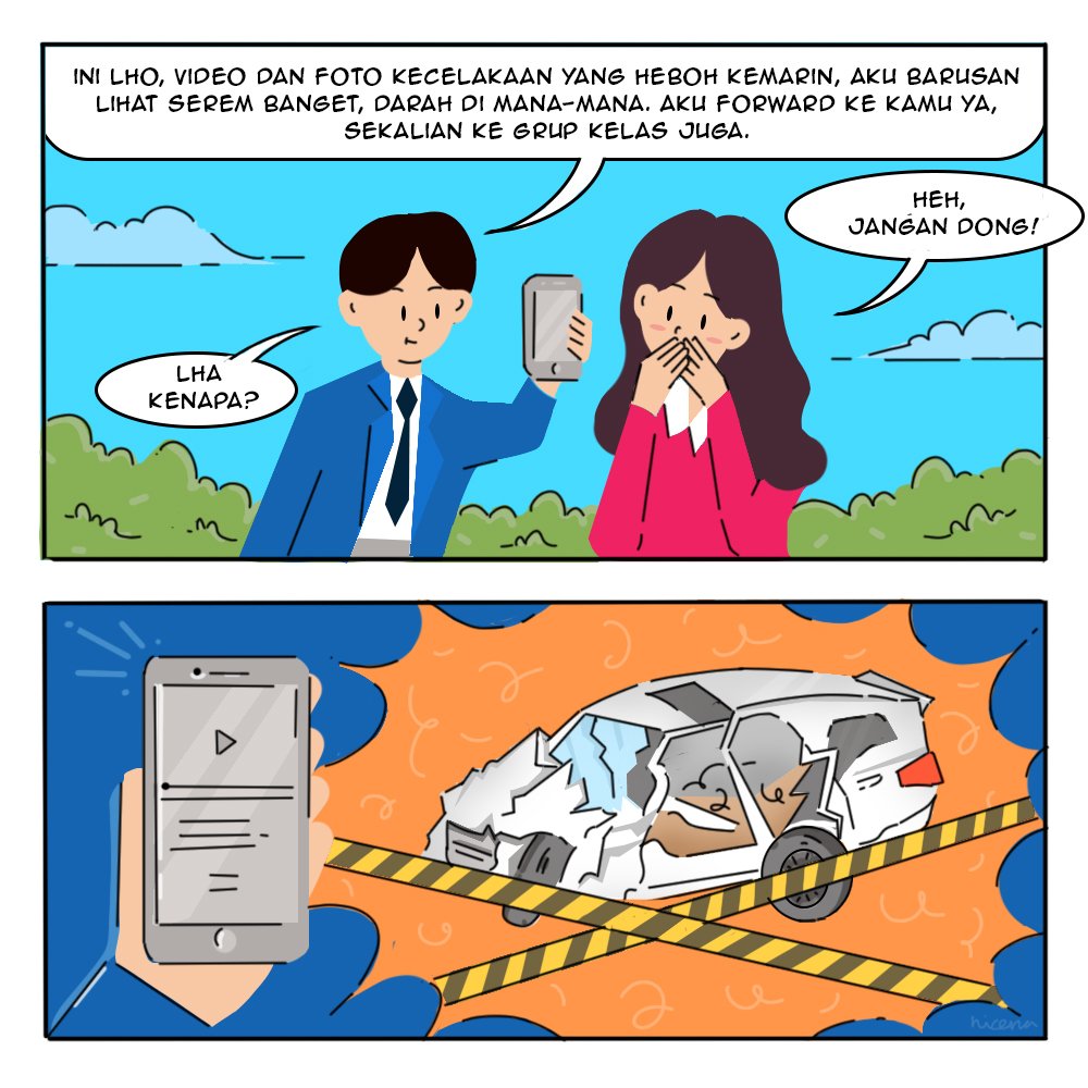 cfds_ugm's tweet photo. Foto korban sebuah tragedi atau kecelakaan tidak boleh disebarluaskan, lho!
Simak kisah Cefo dan Diso agar kita menjadi warganet yang bijak! #digicomic https://t.co/6bzKncdUVR