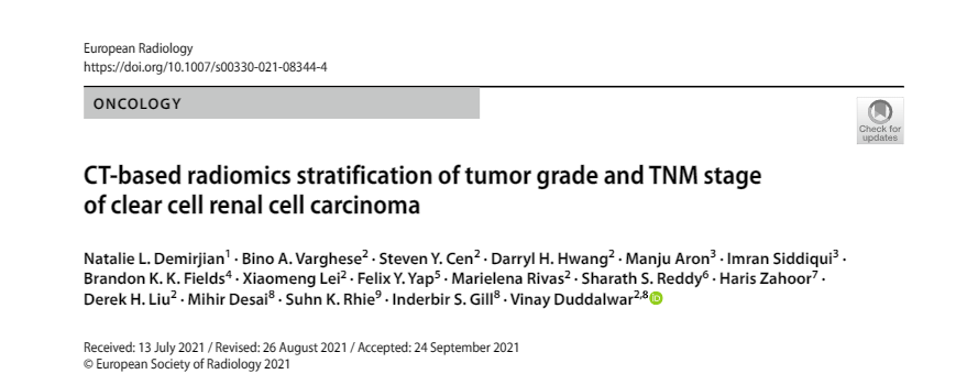 5 med students and @USCRadiomics went to a bar- months of hard work later, the awesome MS1 @nataliedemir  has a first author paper in European Radiology! rdcu.be/cBbT7. @USC_Rads @USC_Urology @Urology_AI @rkryu  @Rsigkecksom @RadiologyUSC @bkkfields @Felix_Yap_MD