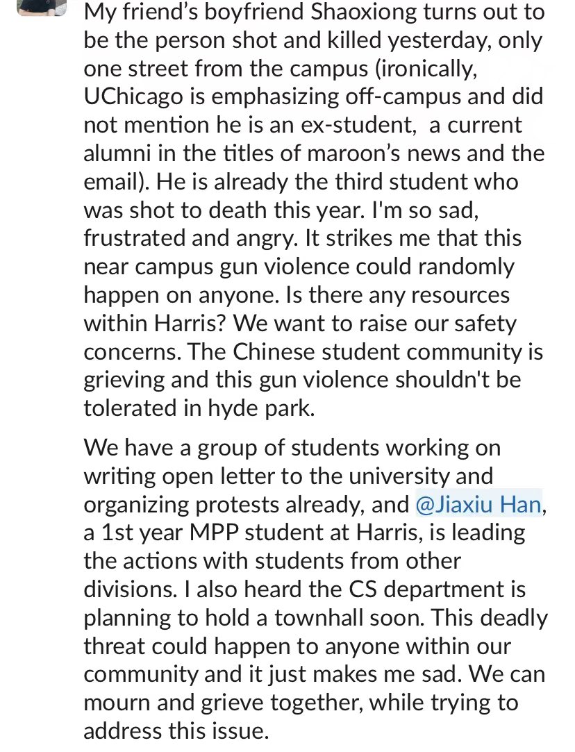 SSHalcyon's tweet image. Shaoxiong (Dennis) Zheng, our beloved schoolmate and friend, was murdered on November 9th. He is also the third UChicago student, and the second UChicago Chinese student, who was shot and killed this year.
#wewantsafety
#whosnext
#GunViolence
#uchicago
#uchicagoshooting
#chicago