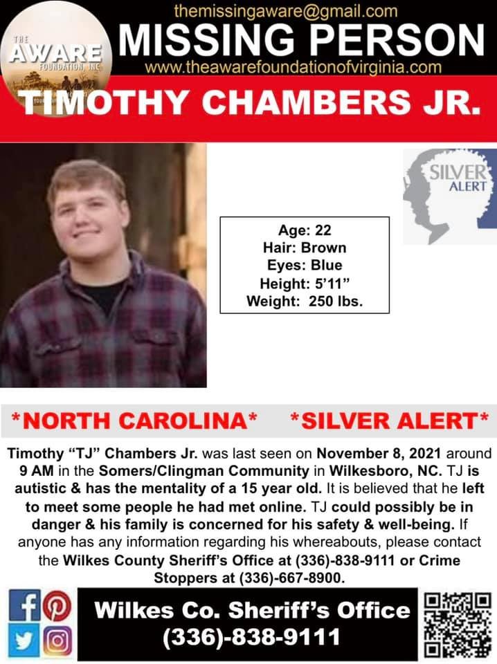 ju3ticeforgabby's tweet photo. #MissingPerson
Timothy Chambers Jr.
also known as T.J.
#timothychambersjr #timothychambers
Timothy is AUTISTIC.
reported missing on Nov. 8
he also has social anxiety issues
If you see T.J. or know of his whereabouts call the Wilkes County Sheriff's Office at (336) 903-7600. https://t.co/nX8AmtuWk5