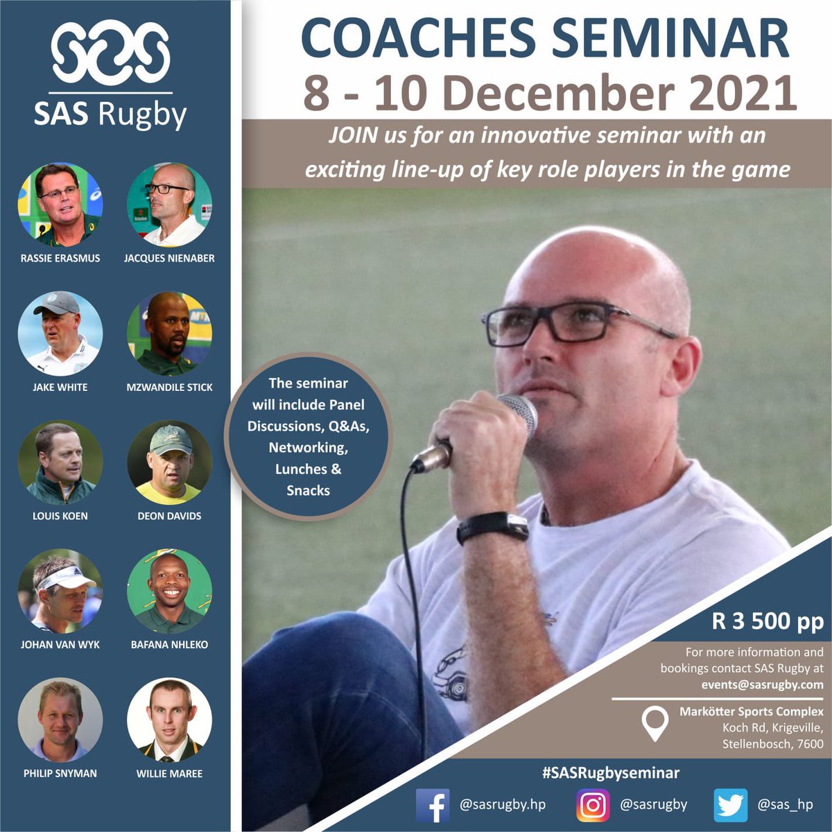 🚨2021 COACHES SEMINAR 🚨

 We are back with our popular Coaches Seminar!

<a href="/RassieRugby/">Johan Erasmus</a> <a href="/jacnienaber/">Jacques Nienaber</a> <a href="/JWhiterugby/">Jake White</a> <a href="/jovanwyksas/">Johan Van Wyk</a> <a href="/jhanekom62/">Jacques Hanekom</a> <a href="/ErnstJoubert/">Ernst Joubert</a> <a href="/uysteman/">Corne Uys</a> <a href="/snymanphilip/">Philip Snyman</a>