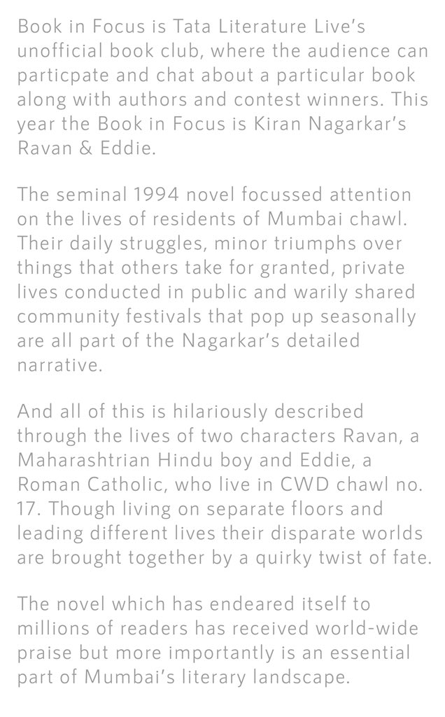 HrishiKay's tweet photo. Thrilled to be chairing #BookInFocus again @tatalitlive . We discuss #RaavanAndEddie #KiranNagarkar s 1994 novel. @kunalvijayakar &amp; @soonitara my friends-cant wait. @strayingaround @karthikavk looking forward to this. Click here at 4.15 pm on Sat 20th Nov. https://t.co/HymNW5xig5 https://t.co/yFKuo3xynD