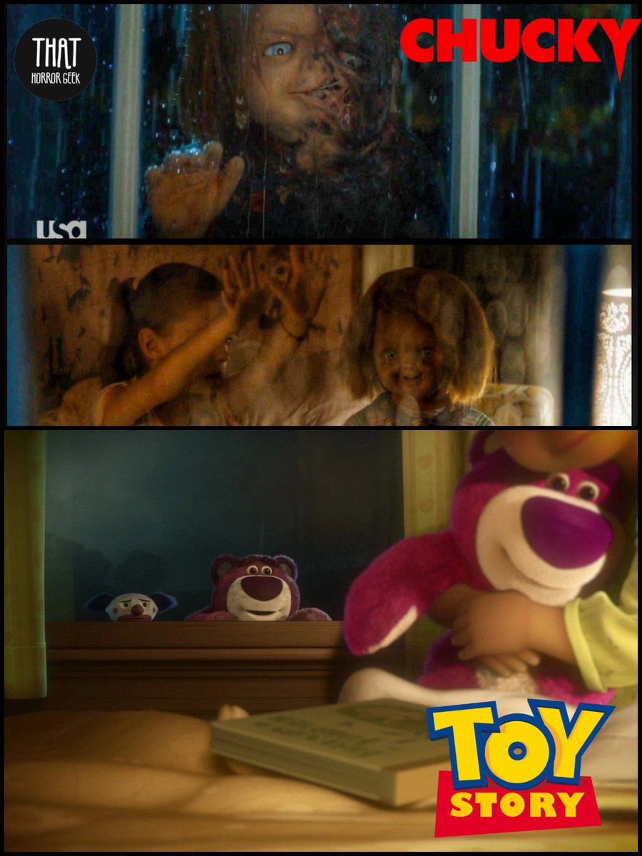 ThatHorrorGEEK6's tweet photo. Le hicieron un Lotso a Chucky. https://t.co/Q9YjCf3Qfs