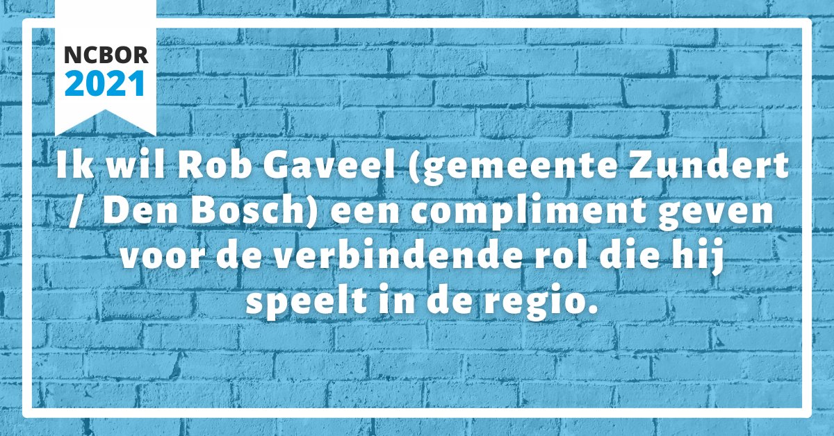 Rob Gaveel van de <a href="/gem_zundert/">Gemeente Zundert</a> / Gemeente 's-Hertogenbosch ontving een compliment voor zijn verbindende rol in de regio. Een prachtig compliment! Wie in de fysieke leefomgeving verdient volgens jou ook een positief duwtje in de rug? #NCBOR #compliment  bit.ly/3om0npM