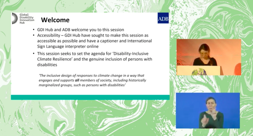 IDA_CRPD_Forum's tweet photo. #COP26 side event Disability, Resilience and Inclusion in our Cities organized by @GDIHub and @ADB_HQ started with sharing the accessibility features present during the event, which is not something that has been done for most #COP26 side events. #disabilityinclusiveclimateaction https://t.co/4tttlFYgHg