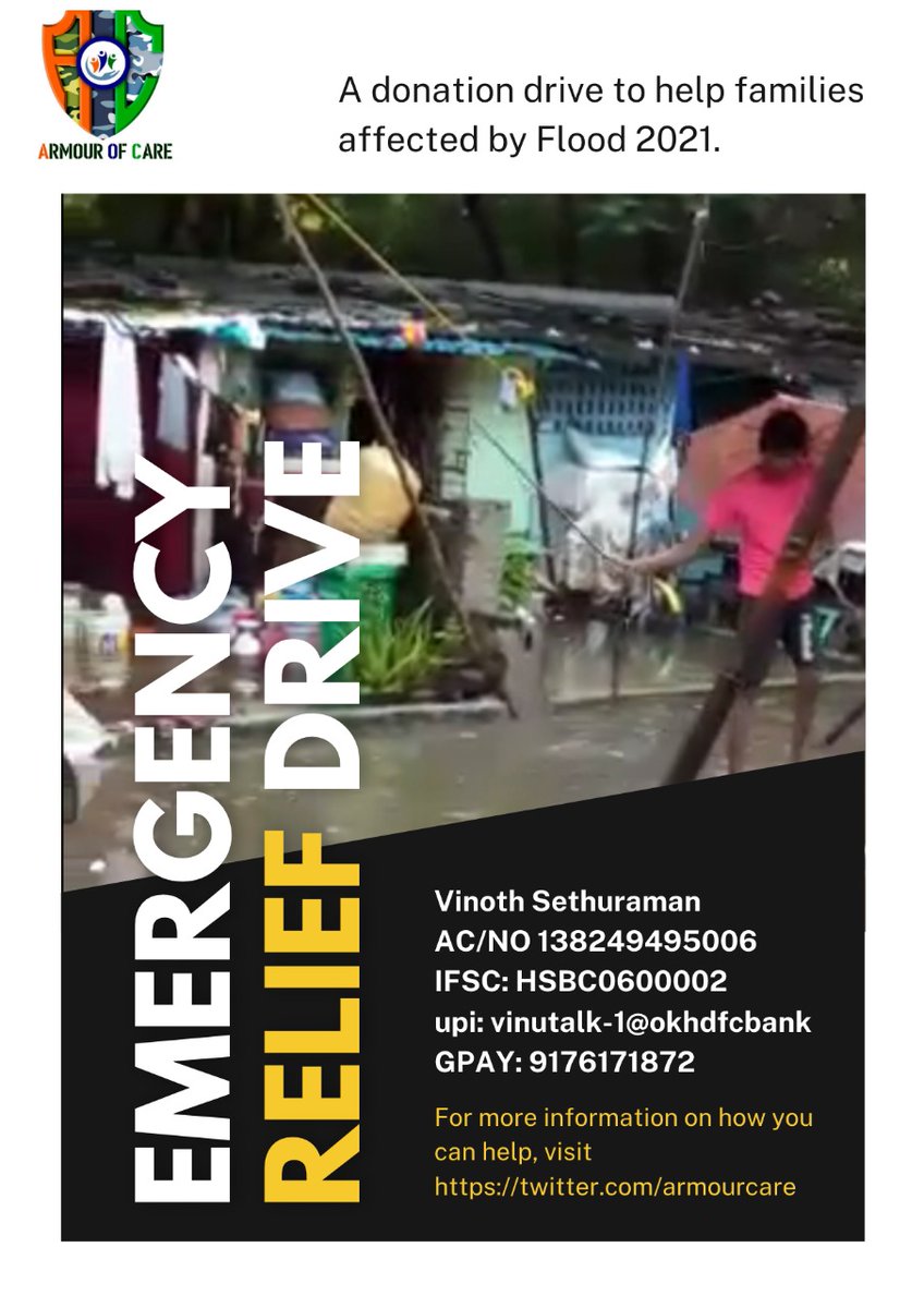 ArmourCare's tweet photo. Your #support helped @ArmourCare to bring #Help to thousands during #COVID19 pandemic. Now in #ChennaiFlood #Chennai calls for help again.Donate &amp; Support @ArmourCare relief drive at

 https://t.co/KVap9wgCRi

#ChennaiRains #CharityHour 
@mkstalin @major_madhan @lekshmynraj827 https://t.co/jzr0NtnpmF
