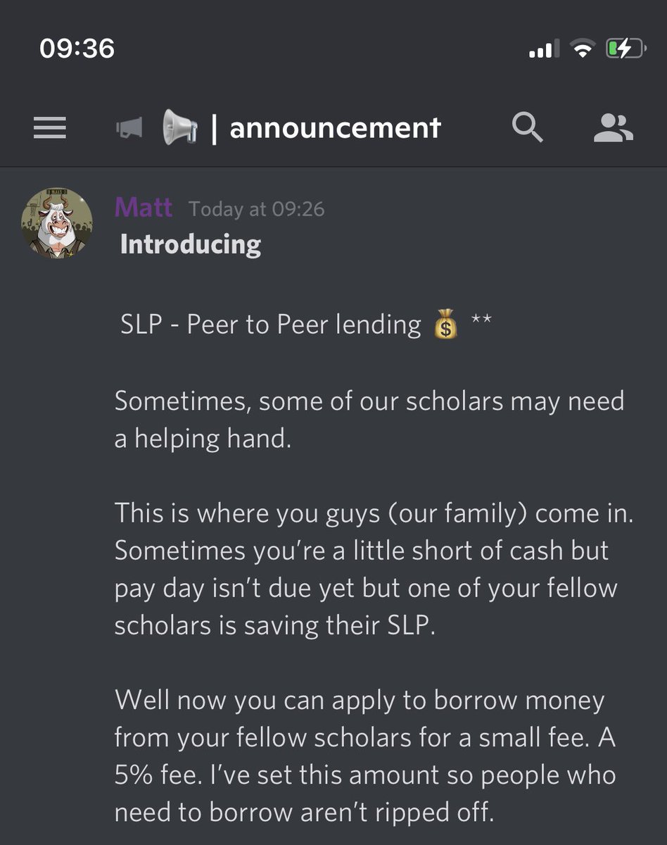 AxieSquad_101's tweet photo. Today we have introduced @SmallLovePotion Peer to Peer lending. Our scholars now can now lend/borrow to/from each other for a small fee. This will allow our scholars to access funds when money is tight but it’s not quite pay day. This is OUR Family. ❤️ @AxieInfinity $SLP https://t.co/xRWr396Dc9