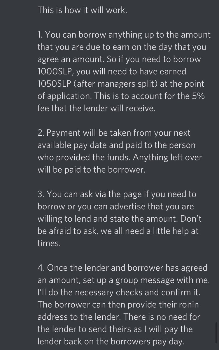 AxieSquad_101's tweet photo. Today we have introduced @SmallLovePotion Peer to Peer lending. Our scholars now can now lend/borrow to/from each other for a small fee. This will allow our scholars to access funds when money is tight but it’s not quite pay day. This is OUR Family. ❤️ @AxieInfinity $SLP https://t.co/xRWr396Dc9