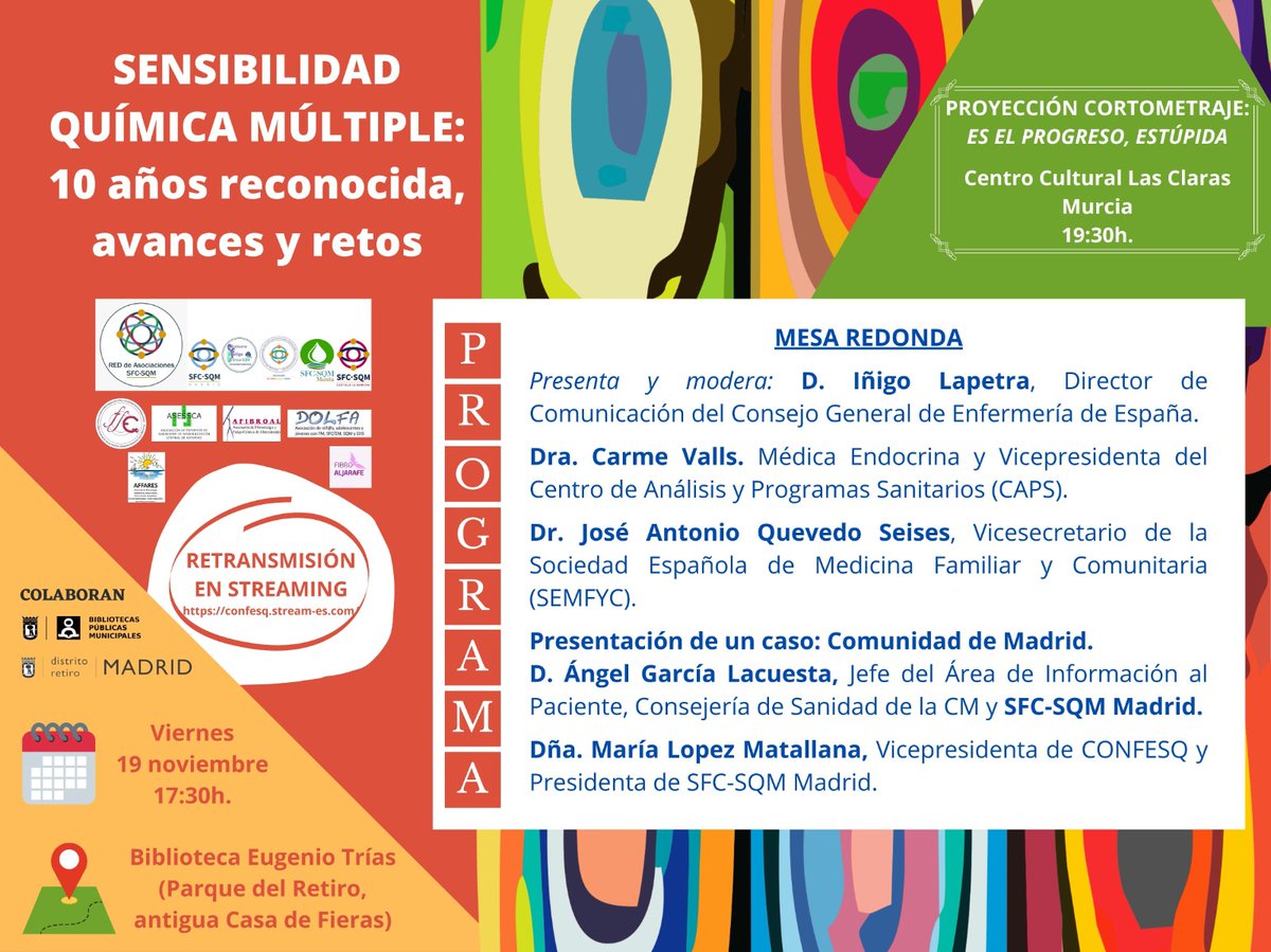 CONFESQ1's tweet photo. #SensibilidadQuimicaMultiple: 10 años reconocida, avances y retos.
Te esperamos el 19N a las 17:30h en Madrid o por streaming y a las 19:30h en Murcia con motivo del 10o aniversario del Documento de Consenso de #SQM. https://t.co/0Y8Q1hVQi7 https://t.co/PqqWvB7vyR