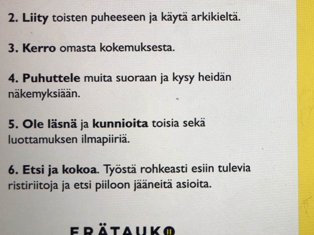 AnnisLind's tweet photo. Ja keskutelun pelisäännöt #kuuntele #liity #kerro #puhuttele #oleläsnä #etsijakokoa https://t.co/3OskB9ceeL