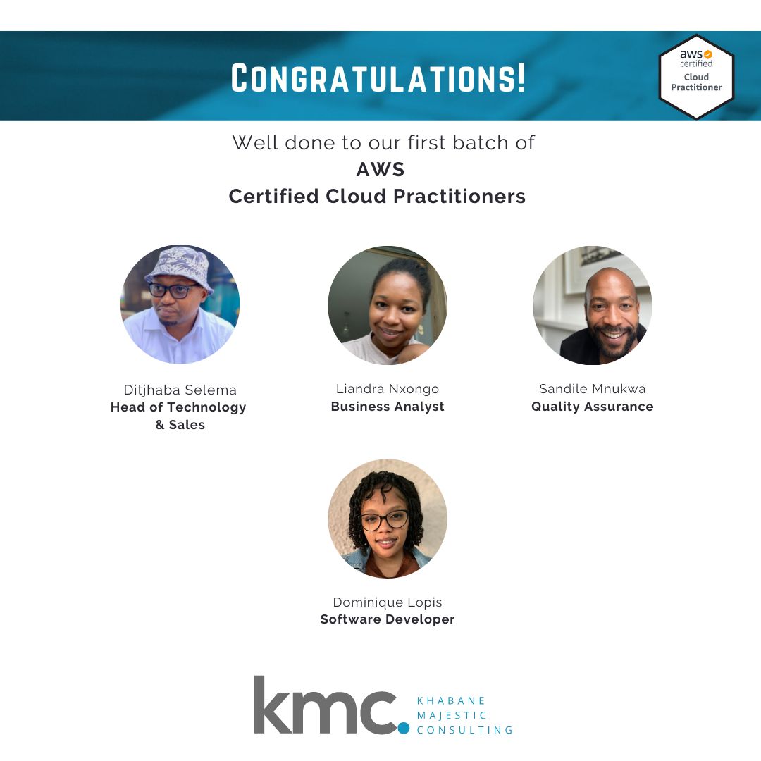 KMC_ZA's tweet photo. We are ecstatic to announce and congratulate our first batch of AWS Certified Cloud Practitioners. Well done Majestics! https://t.co/XCSiIoj9oo