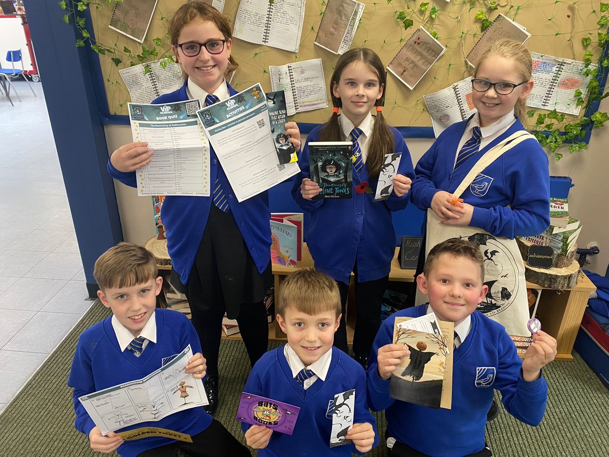PATLarksHill's tweet photo. Miss Howard's VIP readers met at lunchtime yesterday to open their parcel and discover their new book from @VIPreading! The Bewitching of Aveline Jones by @Hickesy 
They love it and all the wonderful goodies included too 📚👍🏽 #readingforpleasure #books #VIPreaders https://t.co/IqRortud7Q