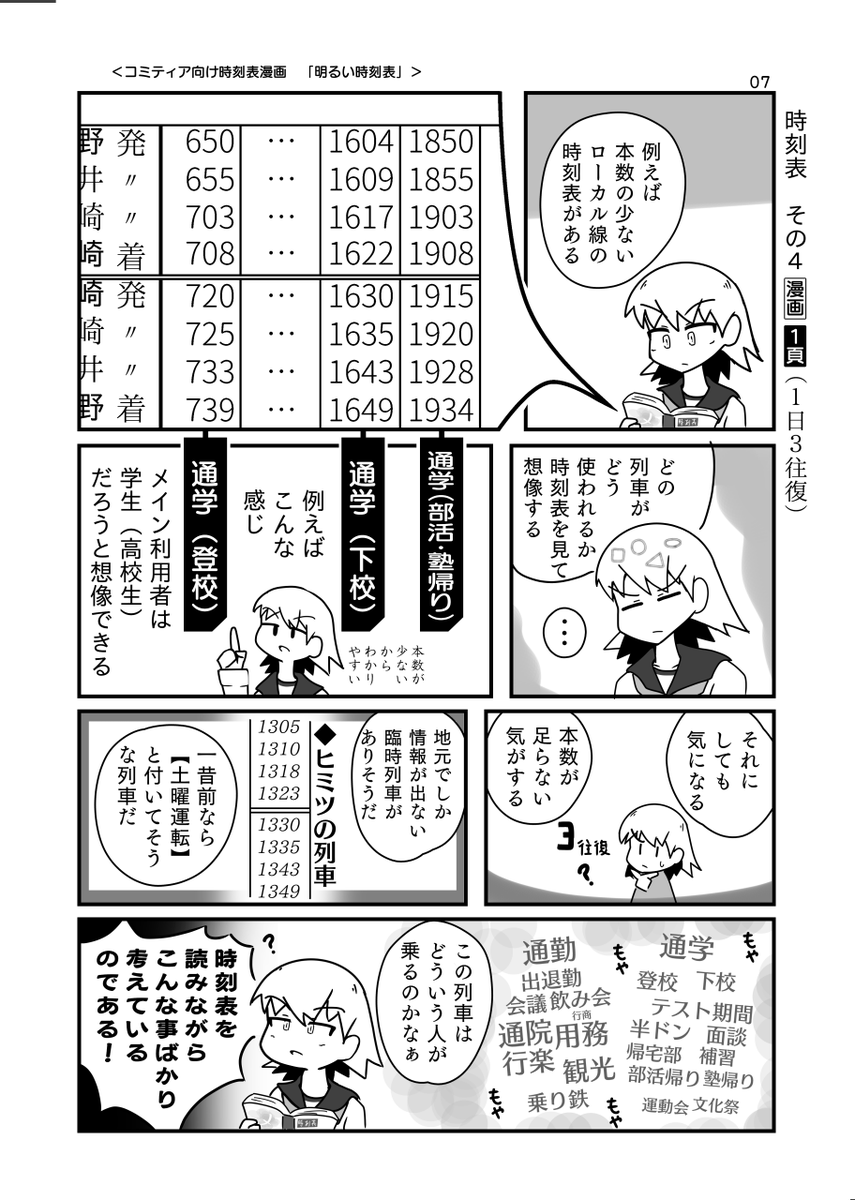「ローカル線の時刻表を眺める」漫画 #明るい時刻表 
