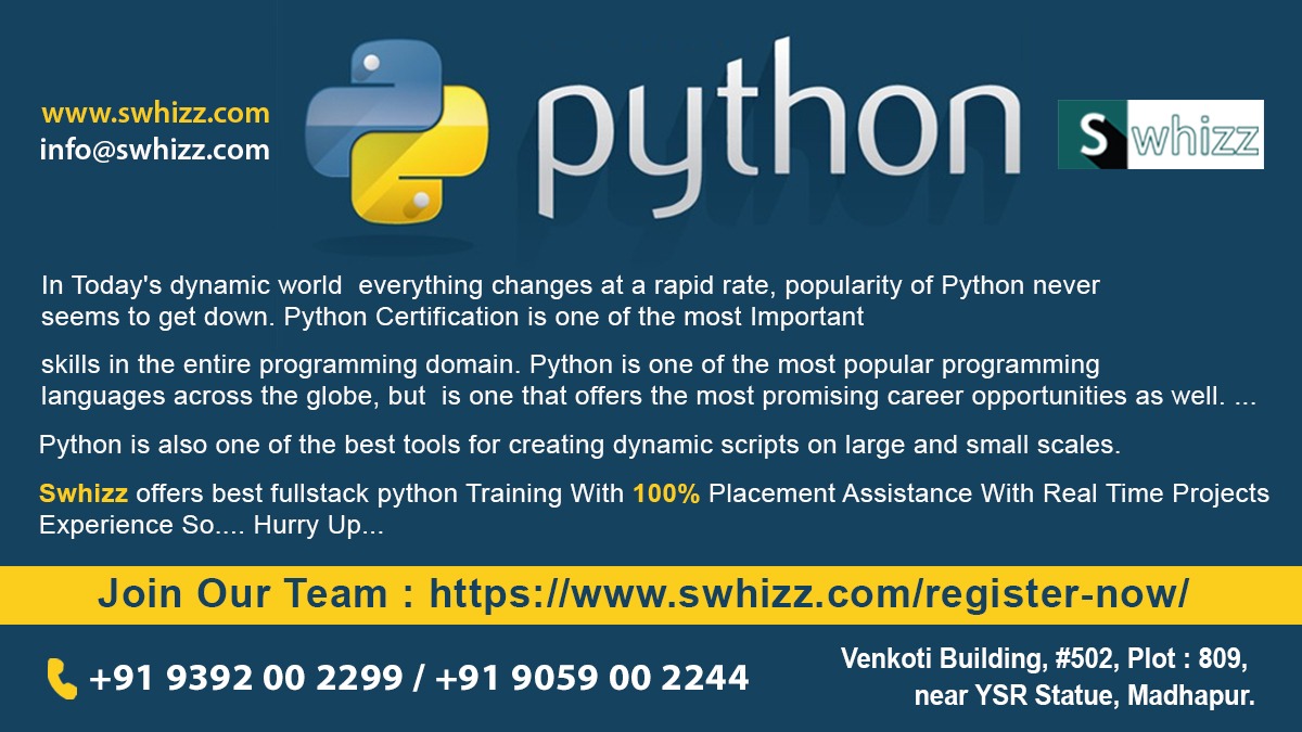 Swhizzofficial's tweet image. In Today's dynamic world everything changes at a rapid rate, popularity of Python never seems to get down.
Swhizz offers best fullstack python Training With 100% Placement Assistance With Real Time Projects Experience So.... Hurry Up...
#Python #Python_Training #Python_Course