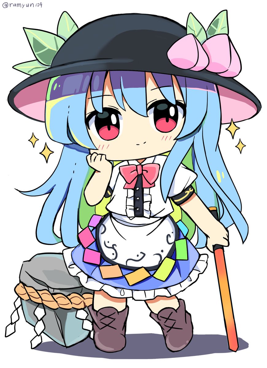 hinanawi tenshi 1girl solo long hair black headwear blue hair red eyes hat  illustration images