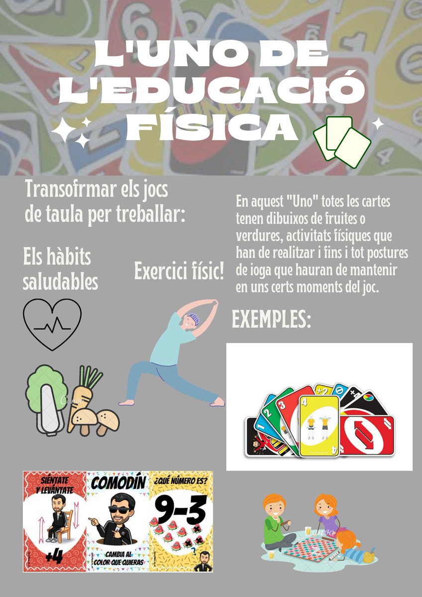 UibMar's tweet photo. Bon dia! Aquesta setmana he descobert una modificació del famós joc de l'Uno! 😜Es modifiquen les cartes per tal de treballar els hàbits saludables i fer exercici físic mentre jugam! Què trobau? 🤗

Aquí vos deixo un póster amb un petit resum!
#22121_uib
@EFsaludable_UIB https://t.co/iiilhczEtg