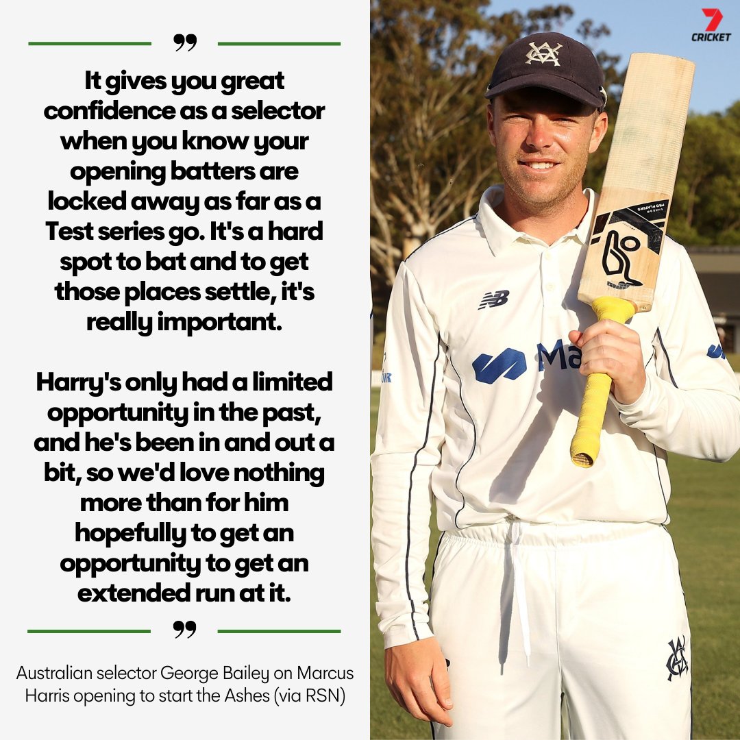 Marcus Harris is all but locked in to open the batting in the first #Ashes Test, says George Bailey (via <a href="/RSN927/">RSN Racing & Sport</a>)