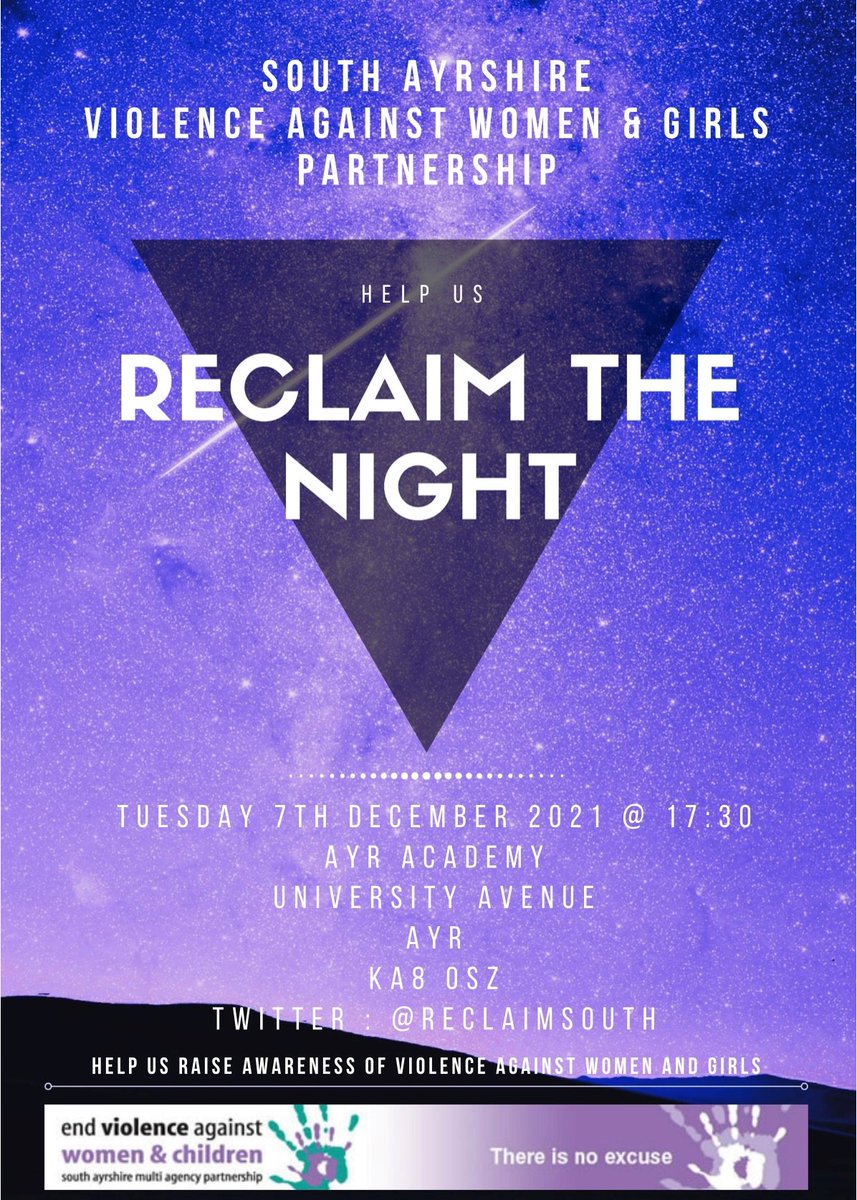 Please join us and help us on our Reclaim The Night Walk. Details of the route will be published soon! Please share and come along and walk with us !! 💫
#reclaimthenight #vawg #rtnshouthayrshire