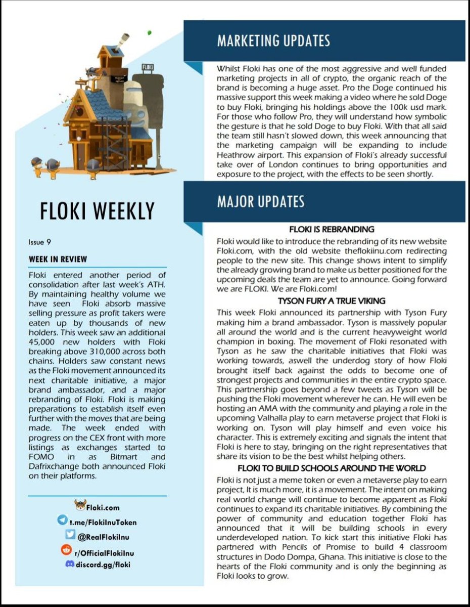 FLOKI's tweet photo. In this edition of #FLOKI Weekly, Viking legend @MrNoddy19982653 looks at:

- The $FLOKI domain name rebrand.
- Tyson Fury becoming a Viking.
- #FLOKI's plan to build schools in every underdeveloped nation of the world. https://t.co/MgF08Z2QL2