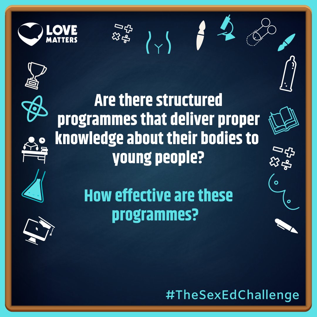 lovemattersinfo's tweet photo. So let’s begin with our first question - When do young people begin to gain proper knowledge about their body, especially the sexual and reproductive organs? Is there a structured programme that delivers this information to them? Please share your experience. #TheSexEdChallenge https://t.co/WTXvsLJQ4z