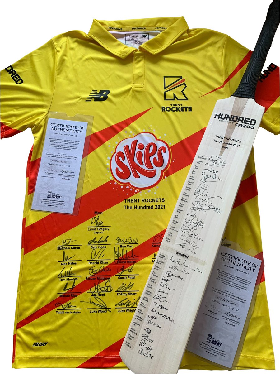 ChordsCrush's tweet photo. A huge thank you @CazooUK for donating this amazing prize. A @Trent__Rockets shirt and bat signed by both the women and mens team from the inaugural @thehundred competition including England skipper @root66
#cazoo #trentrockets #thehundred #skips #cricket #signedshirt #signedbat https://t.co/T7RBdSfqoc