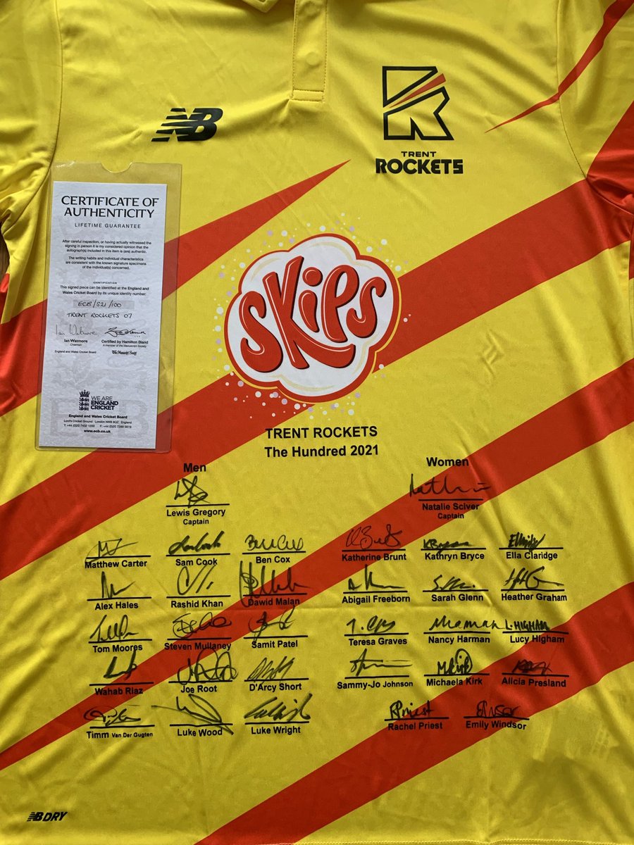 ChordsCrush's tweet photo. A huge thank you @CazooUK for donating this amazing prize. A @Trent__Rockets shirt and bat signed by both the women and mens team from the inaugural @thehundred competition including England skipper @root66
#cazoo #trentrockets #thehundred #skips #cricket #signedshirt #signedbat https://t.co/T7RBdSfqoc