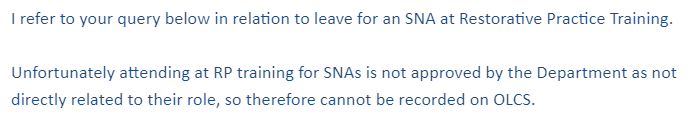 caitriona_or's tweet photo. Response received. It speaks for itself.
So relationships, connection & supporting dysregulation are not part of the SNA/ANA role, @education_Ire @NormaFoleyTD1 @josephamadigan? Can we have a role description so, please? Flummoxed.
#RespectForSNAs #EdChatIE #UnitedForIntegrity https://t.co/P60y7DWGMJ