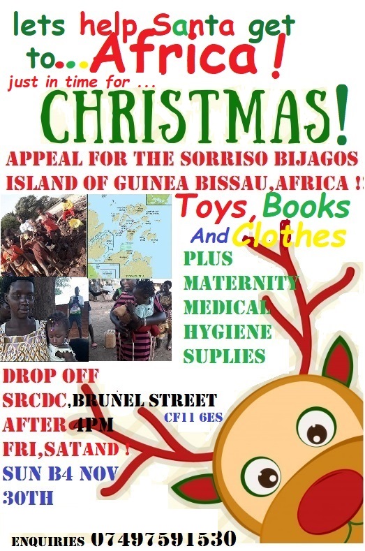 Ok Folks it's appeal time! Lets get Santa to Africa !Every year Guinea Bissau Community in Cardiff send a container of goodies to the Sorriso Isles. They need anything you can spare. Please Share ! <a href="/Women_CF/">Women Connect First</a> <a href="/SRCDC_Cardiff/">South Riverside Community Development Centre</a> <a href="/ffotojenic/">Jen Abell 🌱 🏴󠁧󠁢󠁷󠁬󠁳󠁿</a> @CllrIonaGordon @elycaerau <a href="/CardiffFusion/">Cardiff Fusion</a>