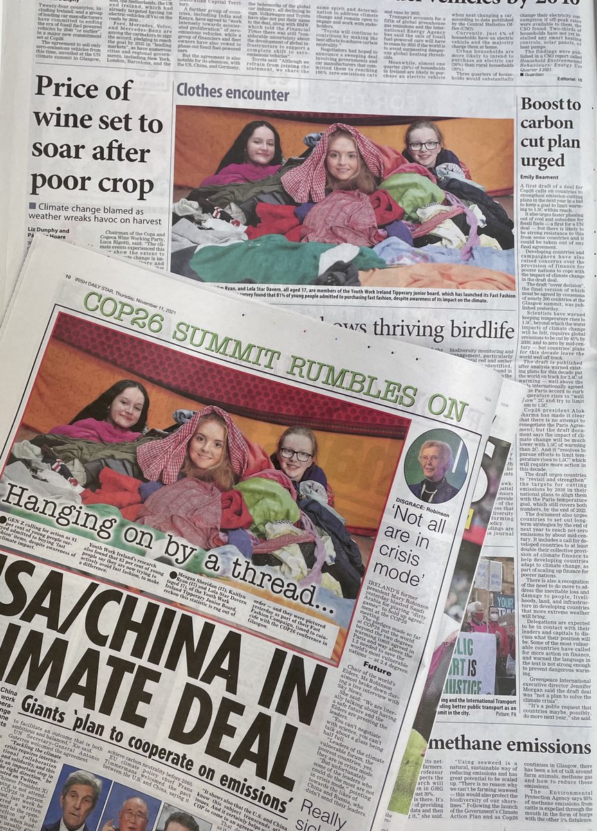 WethePeopleDub's tweet photo. Delighted to see young people from the @ywirl @ywitipp Junior Board featured in today's papers as part of their Fast Fashion campaign - announced against the backdrop of @COP26 #COP26 #ClimateJustice #fastfashion https://t.co/BeEc3ZR8Va