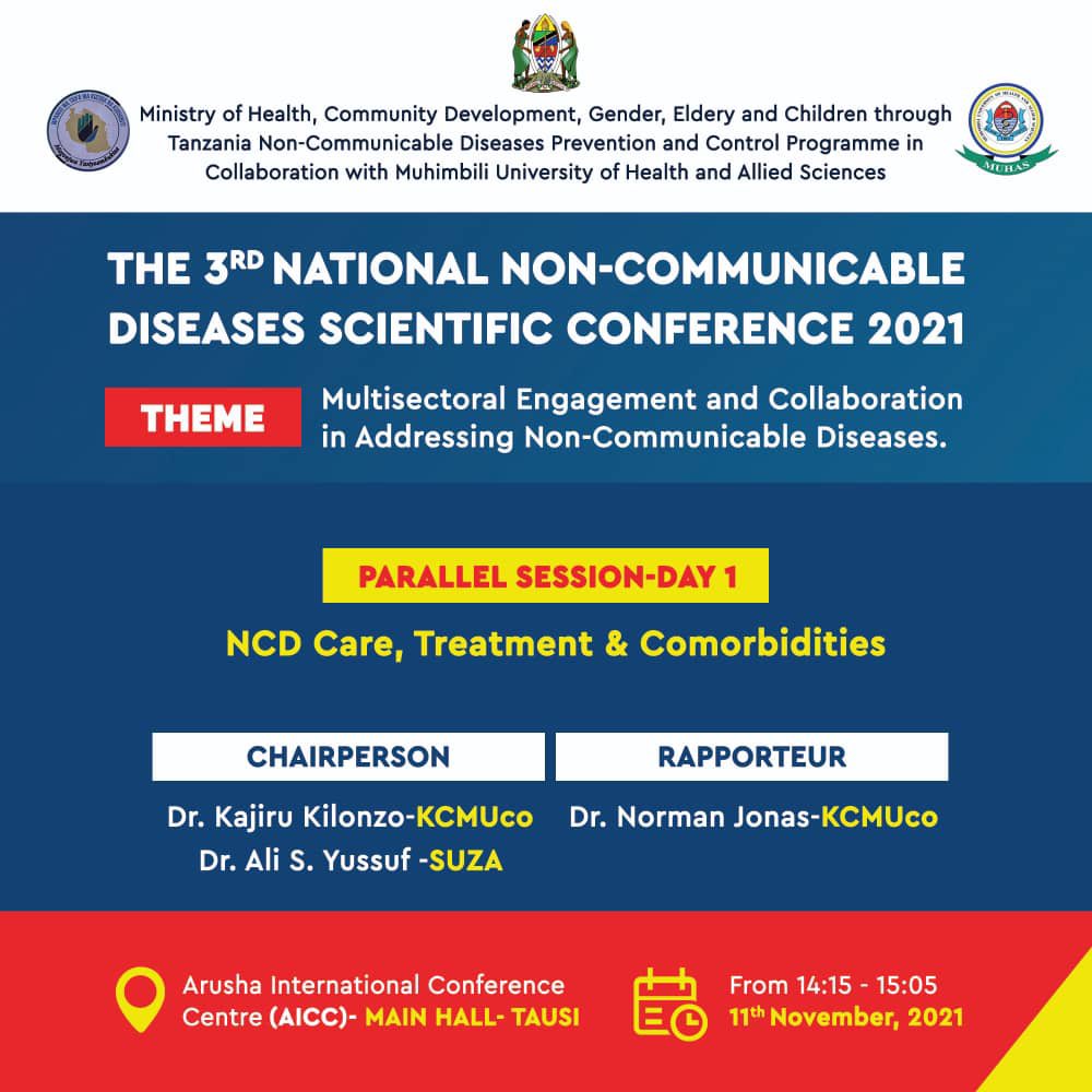 buguzi's tweet photo. Progress is being made. For 3 years in a row, @muhimbiliuniver has organised the National Non Communicable Diseases Scientific Conference

Today In Arusha

Researchers are presenting scientific evidence on NCDs;care, treatment &amp; related diseases 
LIVE:
 https://t.co/0ImLuBmYmw https://t.co/HbtBroud59