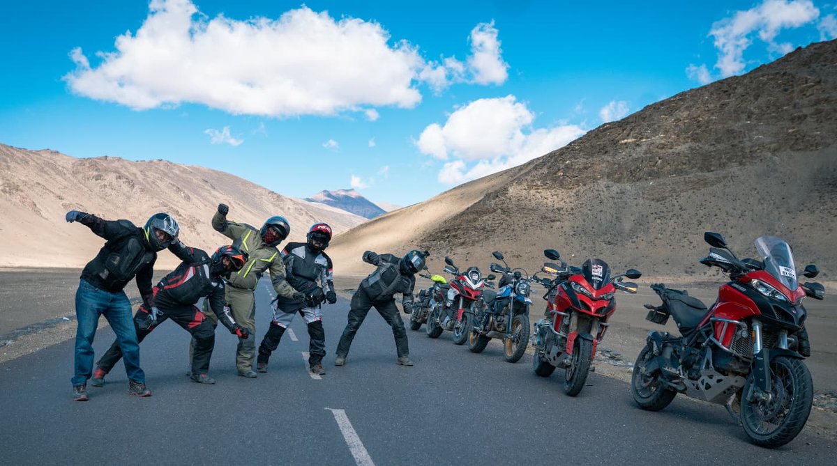 Ducati_India's tweet photo. Adventure belongs to those who dream bolder, and wilder. Snippets from the #DOCMumbai ride to Zanskar Valley, Ladakh in October!
#ZanskarValley #DucatiIndiaExpedition #Throwback #ThrowbackThursday https://t.co/jAAdgt6Zpl