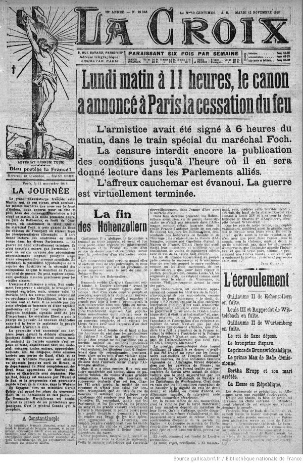 #CeJourLà | Le 11 novembre 1918, l'armistice est signé à six heures du matin dans le train du maréchal Foch, marquant l’arrêt des combats de la Première Guerre mondiale.