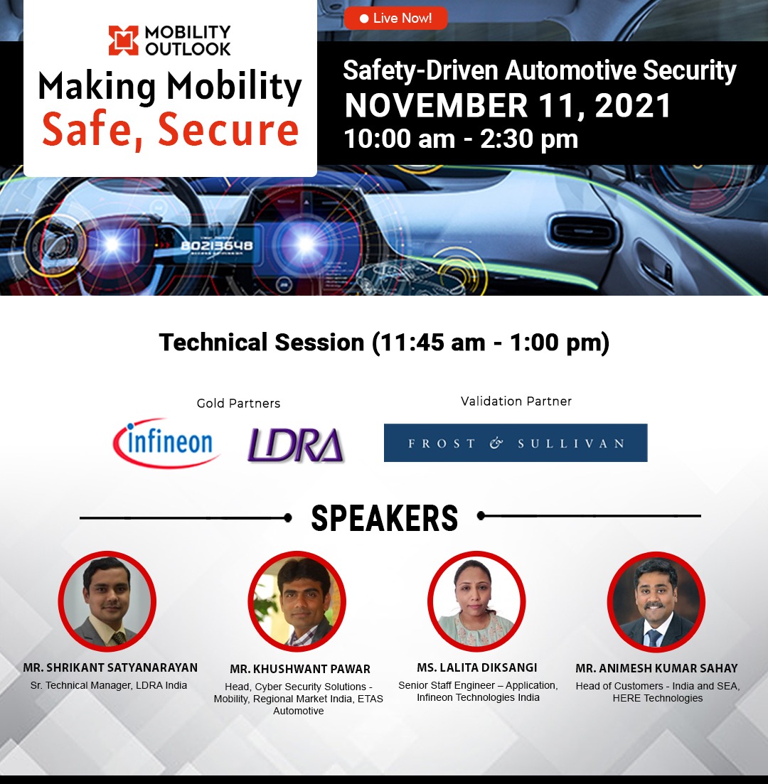 MobilityOutlook's tweet photo. Live Now | Join the Technical Session of Mobility Outlook's virtual conference on “Making Mobility Safe, Secure'.
Join now: https://t.co/atfwP77XyJ
#SafeMobility #SecureMobility #SafeNSecureMobility #automotiveindustry #automotivesafety #mobilitysolutions #mobilityforall https://t.co/i9h2M8oTAb