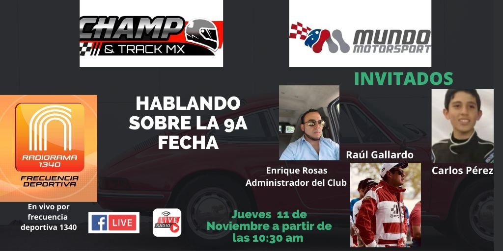 MundoMotor1340's tweet photo. Mañana en @mundomotor1340, recibiremos a nuestro amigos del Campeonato Champ &amp; Track MX.
➡️ Los pilotos Raúl Gallardo y Carlos Pérez.
➡️ Enrique Rosas Administrador del Club Spirit.

Que con motivo  motivo de su 9na fecha en el Autodromo Moisés Solana, platicaran con nosotros. https://t.co/ZeQs6xoEPs