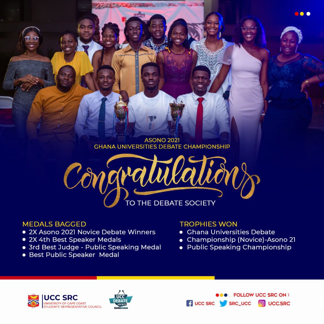 src_ucc's tweet photo. Did you know that the recent Ghana Debate Championship which took place at the University of Energy and Natural Resources- Sunyani was won by the #uccdebatesociety? Congratulations to #uccdebatesociety. #UCC is proud of you. https://t.co/648h4ASEKn