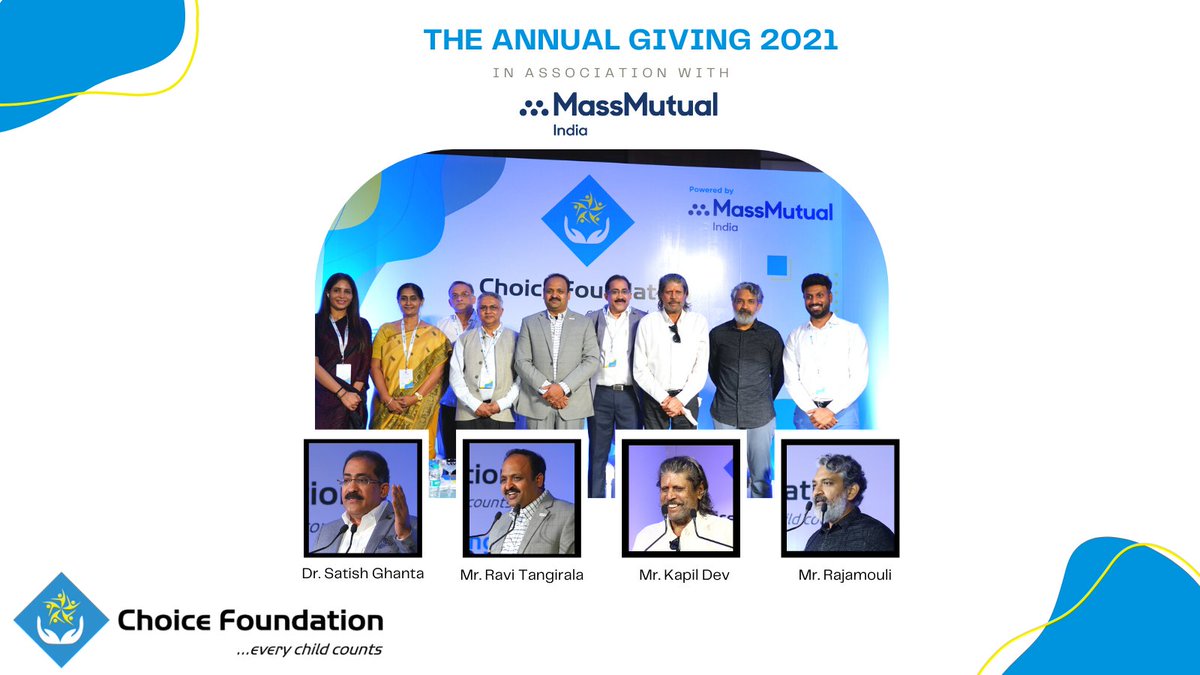 ChoiceFound's tweet photo. We are ecstatic to announce the generous donation of Rs. 2 crores by #MassMutualIndia! 

Thank you @MassMutual for your magnanimous contribution. 

Grateful for the patronage of @therealkapildev and @ssrajamouli!

Together, we can make every child count! 
#theannualgiving https://t.co/FDSveIKqqV