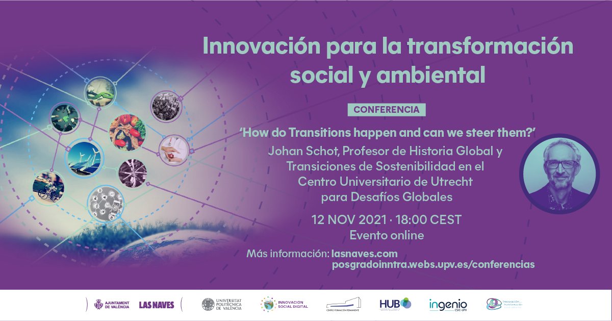 posgradoinntra's tweet photo. 🗣️6ª Conferencia "How do transitions happen and can we steer them?" con @Johan_Schot 
¿Qué nos enseña la historia para guiar las transiciones hacia modelos de producción y consumo más justos y sostenibles?
#TransiciónJusta #innovacion 
➡️12 nov
🕕18h CET
🔴https://t.co/pWL7LyeBj3 https://t.co/r3yw2PiWHb