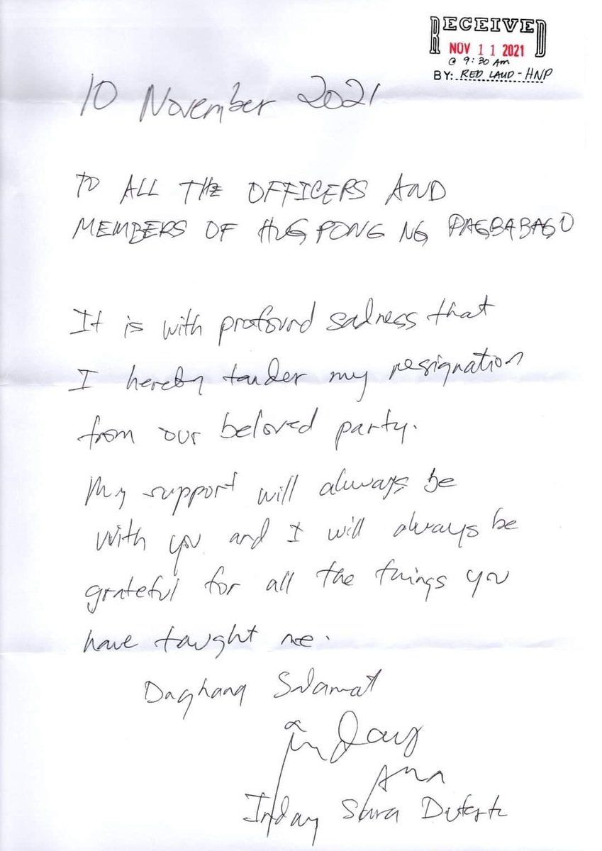 ImPartOfYouth's tweet photo. Mayor Sara Duterte Carpio has resigned from her regional party Hugpong ng Pagbabago.

#SaraAllPhilippines2022 https://t.co/hjpOFfCjEv