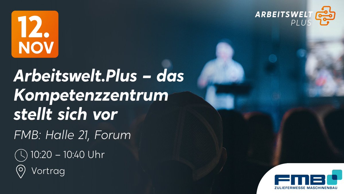 Was ist #ArbeitsweltPlus und wie können Unternehmen von uns profitieren? Das beantwortet Klaus-Peter Jansen (<a href="/erklaerbaer40/">Klaus Jansen | Technologietransfer-Experte</a>) Freitag in einem Vortrag auf der <a href="/FMB_Messe/">FMB Messe</a>.

Trefft uns zudem auf dem Stand vom <a href="/itsOWL_Cluster/">it's OWL</a>!

🎫  Kostenloses Ticket: bit.ly/3GTNZpt