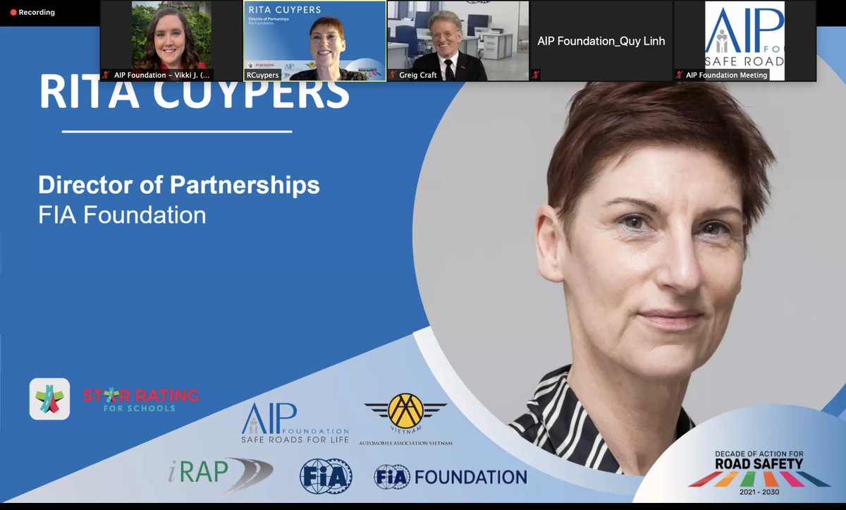 AIPFoundation's tweet photo. Rita Cuypers from @FIAFdn shares, "children and young people are particularly at high risk going to school on high-speed streets. We need road infrastructure improvements to protect children in all #school zones".
#Love30 #StreetsForLife @SR4Schools #AIPWebinar https://t.co/zhH5zVtNyR