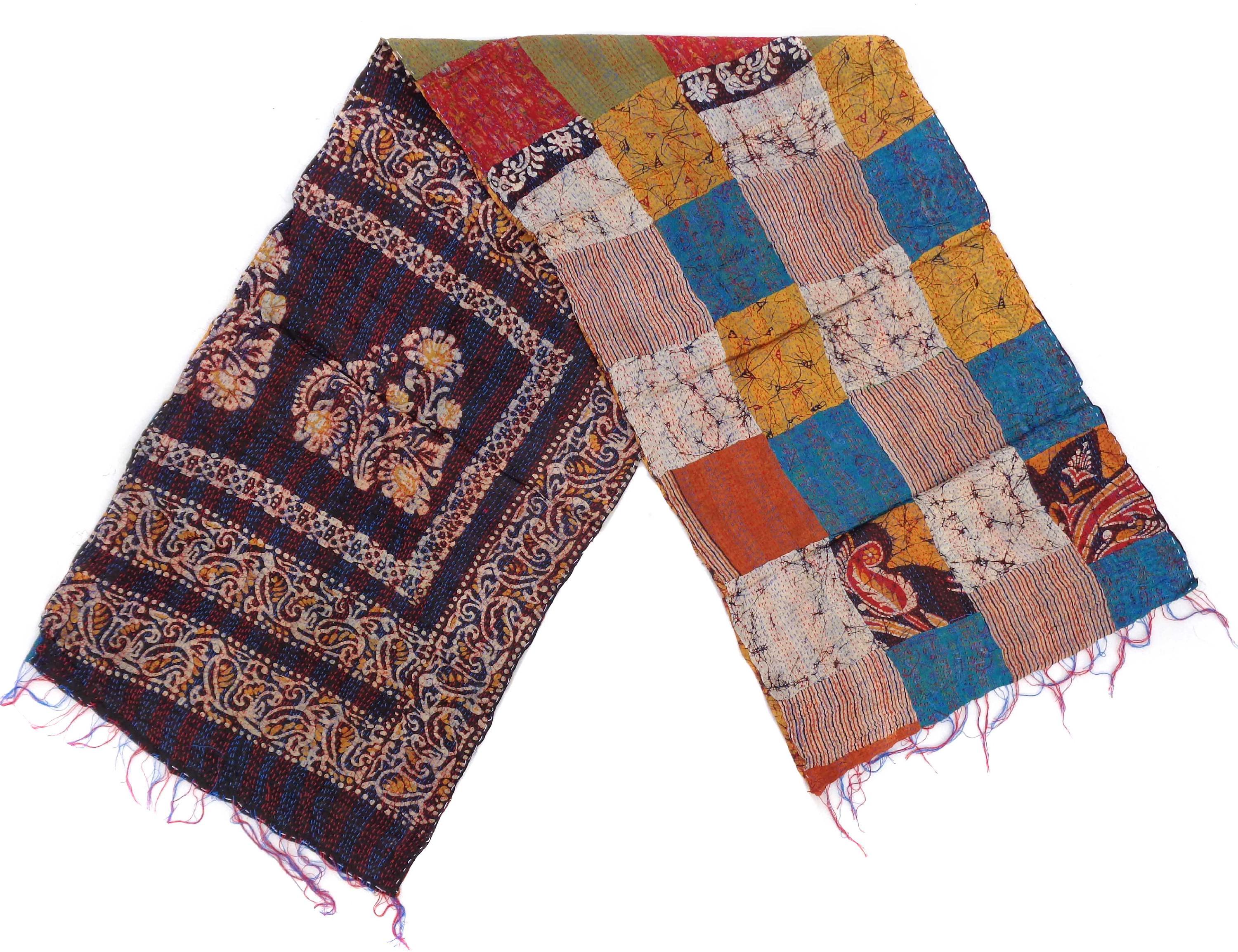 Silk Kantha Scarf Head Wrap Stole patchwork Hijab Scarves Reversible Sew Long KP75