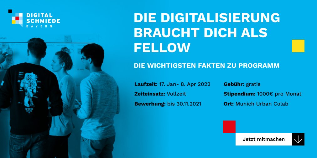 Die #Digitalisierung braucht DICH als #fellow! Hier die wichtigsten Fakten zu unserem Programm ⬇️

Mehr Infos ➡️ lnkd.in/dJuM5HUe
#designthinking #Training #Diversity #teamwork #productdevelopment @gerlach_judith